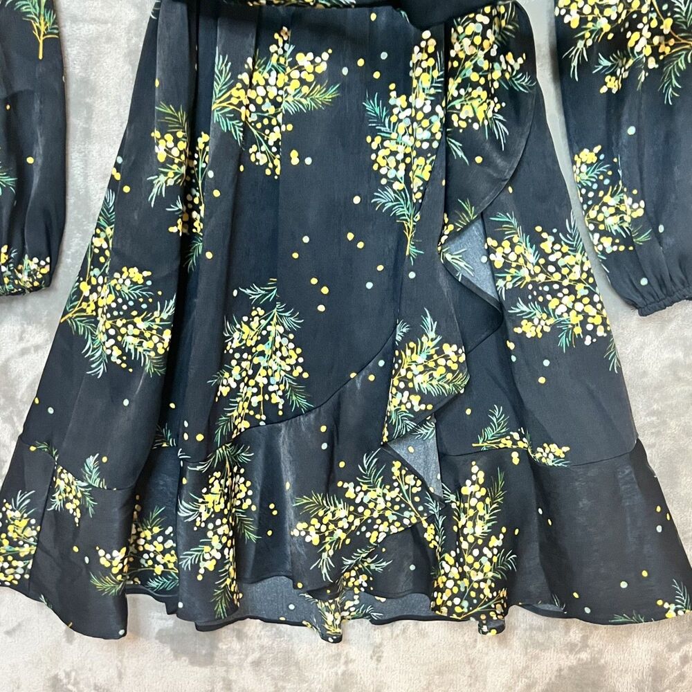 Lauren Conrad Black Floral Balloon Sleeve Wrap Dress with Belt Womens Size XS - Picture 3 of 10